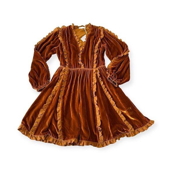 Ulla Johnson Erika Dress, in Sandstone,‎  Velvet Ruffle Trim,  Size 0, NWT - Picture 7 of 16